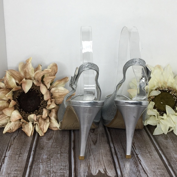 Rampage Women's Dressy Slingback Heel Pumps Shoes Sliver Glitter Open-Toe 8M - Picture 5 of 10